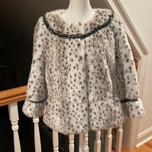 TERRY LEWIS WOMEN COAT S CLASSIC LUXURIES  ANIMAL PRINT FAUX FUR BEADED POCKETS